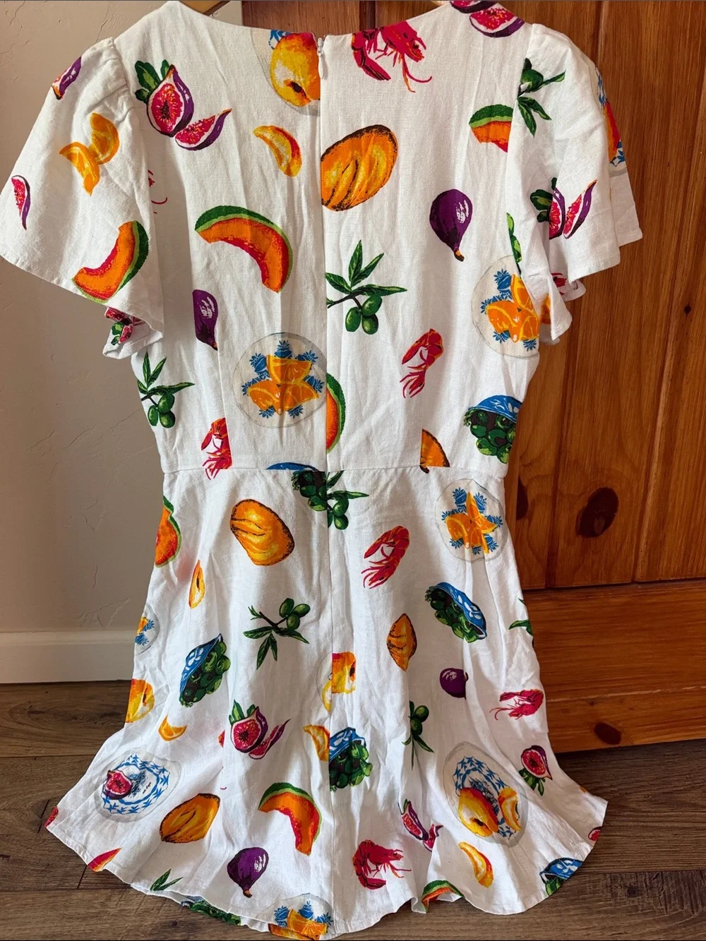 J. Crew Taverna Linen Blend Mini Dress Fruit & Seafood Print - Sz 4